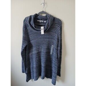 Eight Eight Eight Women's Cowl Neck Striped Blue Gray Sweater Size XL